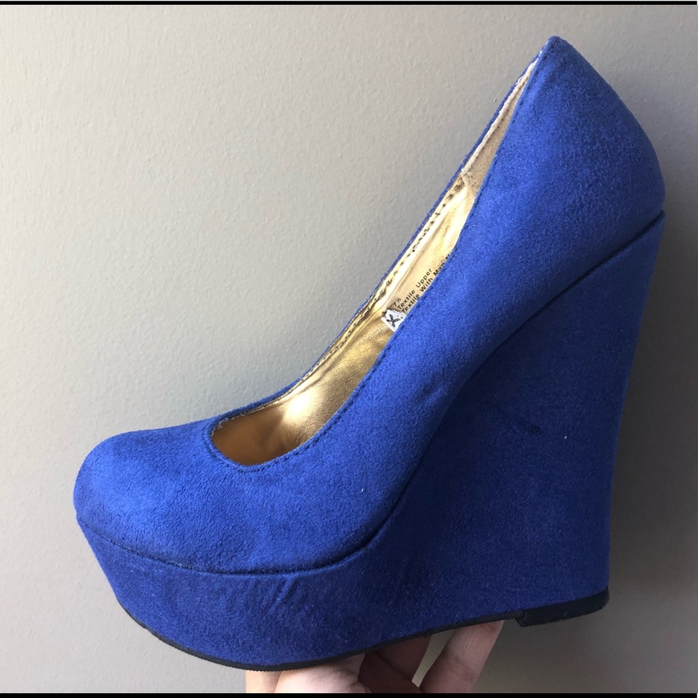 NWOT: Cobalt Blue Suede Wedge Heel